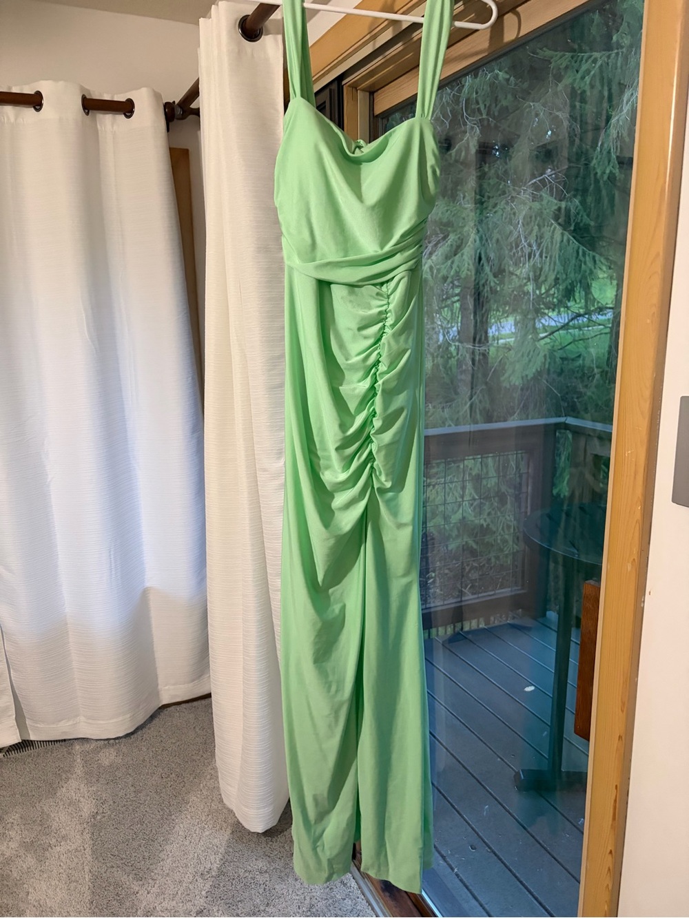 Windsor Light Green Slit Ruched Slip Maxi Dress